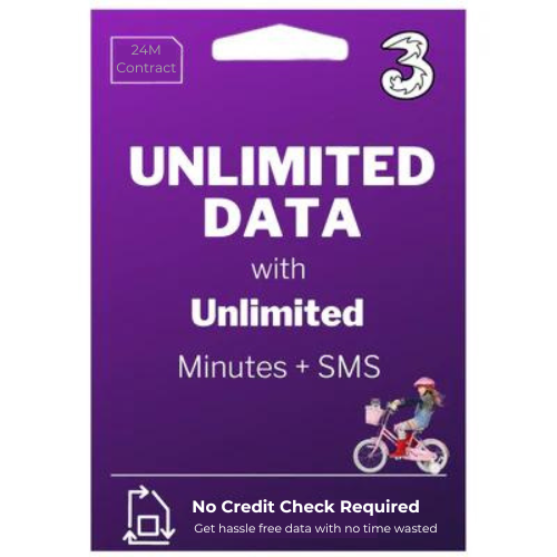 Three Unlimited Data + Calls + SMS - 24 Month Contract - £24 per month